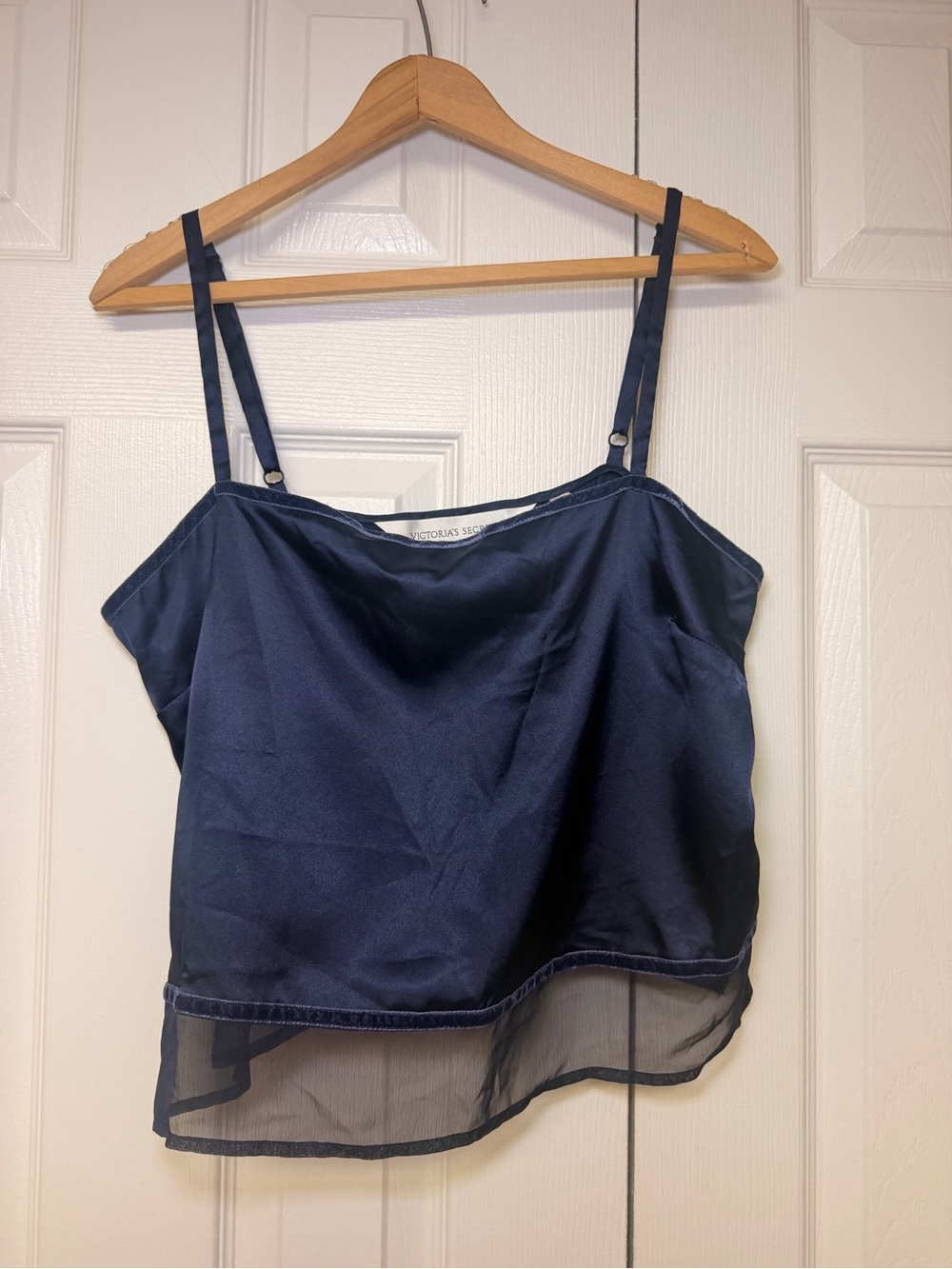 Vintage Victoria’s Secret Satin Mesh Hem Cami‎ Y2K 90s Navy Lingerie Top M Date